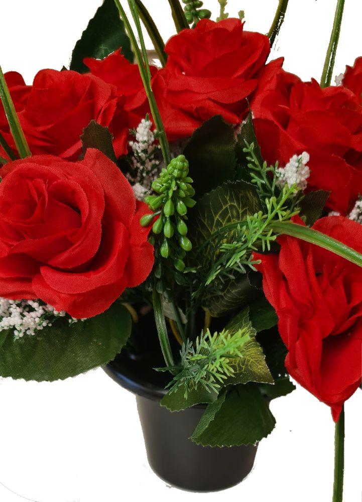 Cemetery Pot with Artificial Red Roses