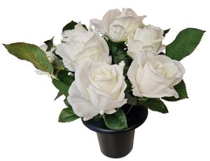 grave pot with artificial flowers roses white vase tributes memorial