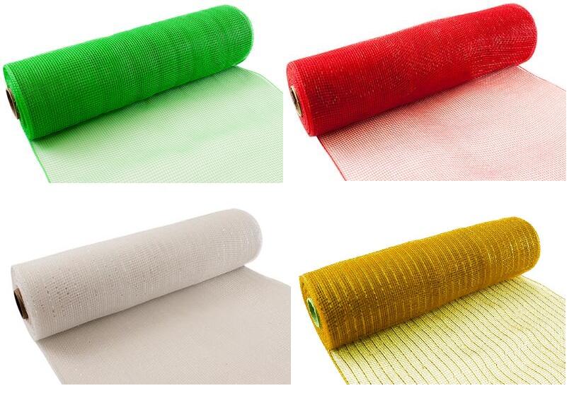 deco mesh christmas red white gold green rolls