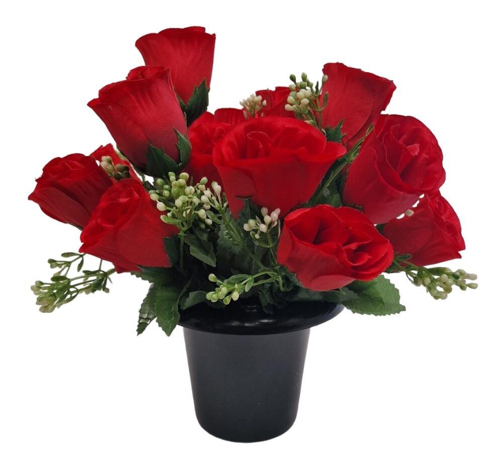 red rosebud cemetery pot flowers graves