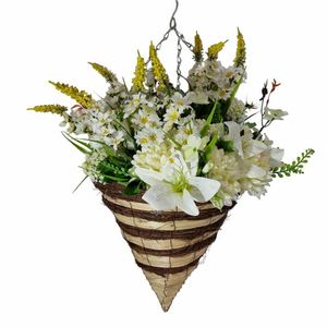 outdoor hanging basket artificial lillies cream flowers