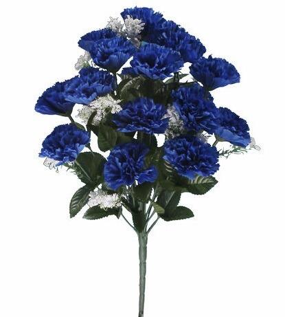 46cm Artificial Royal Blue Carnation Bush with 18 heads