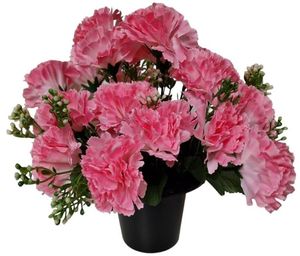 cemetery grave pot with pink artificial flowers