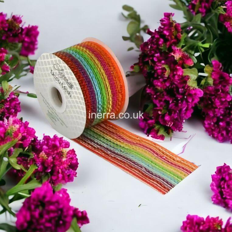 metallic rainbow deco mesh