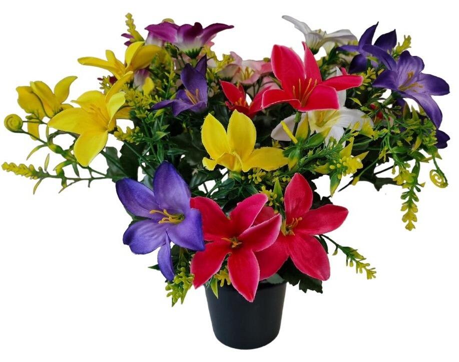grave pot with lillies artificial flowers