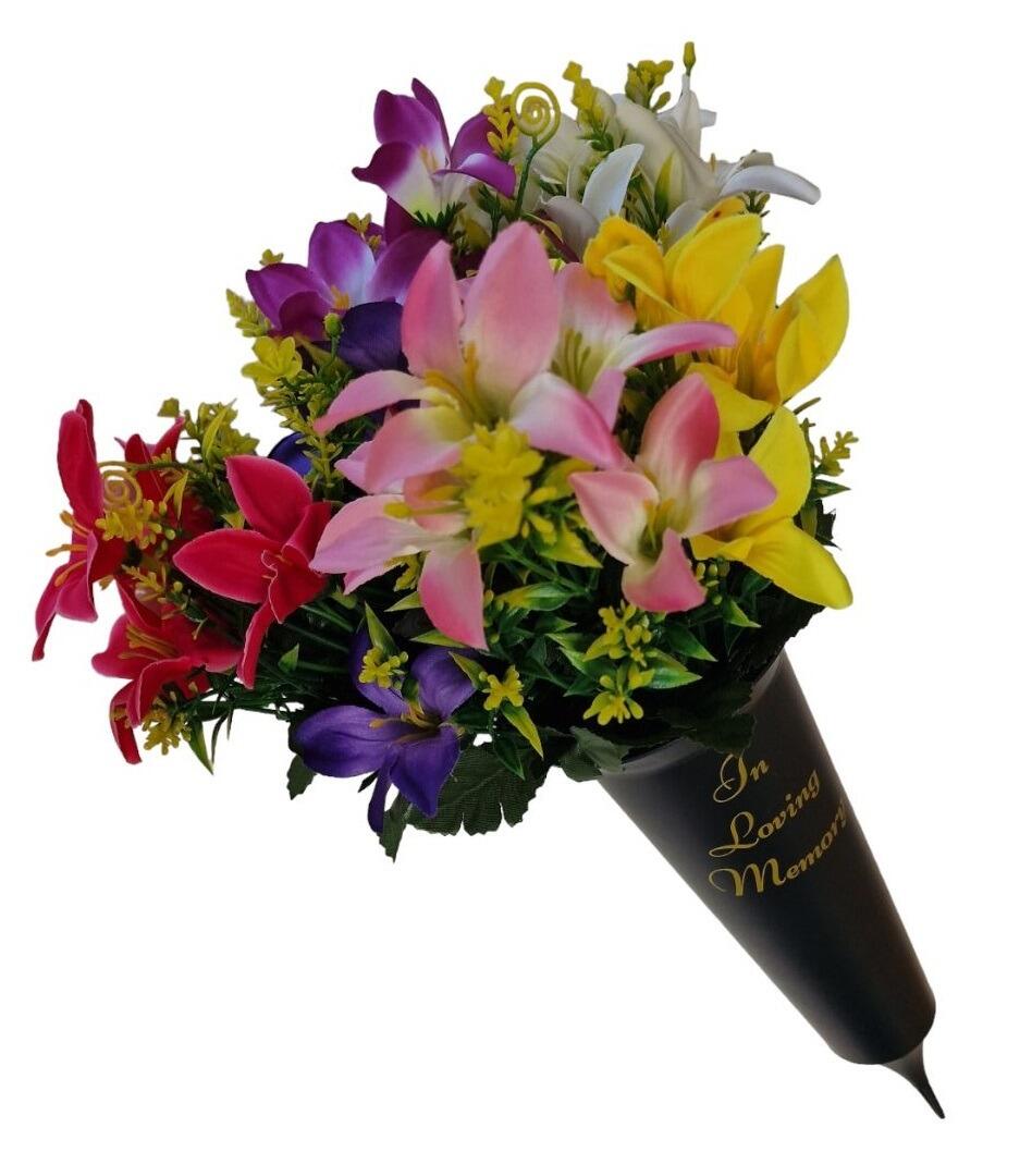 grave spike with flowers