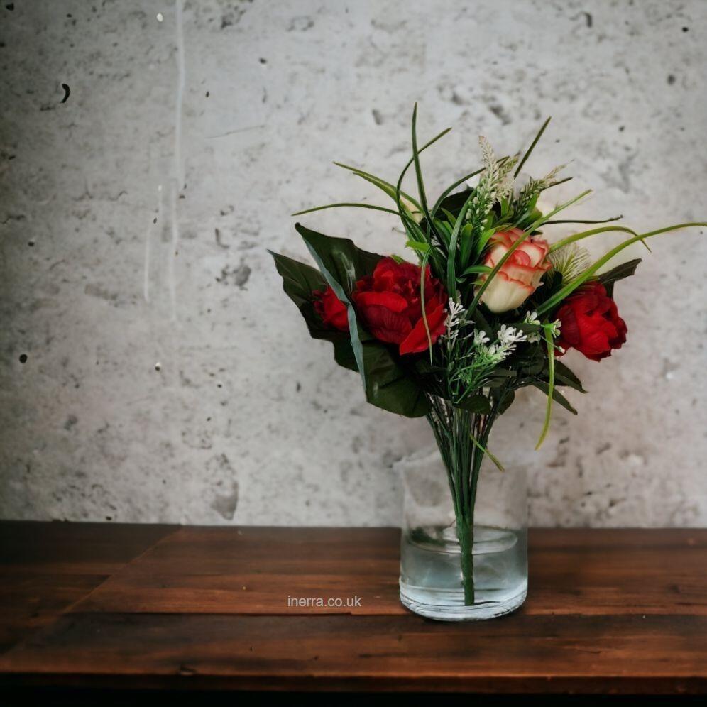 Artificial Flowers Rose Peony Bush Pink Red