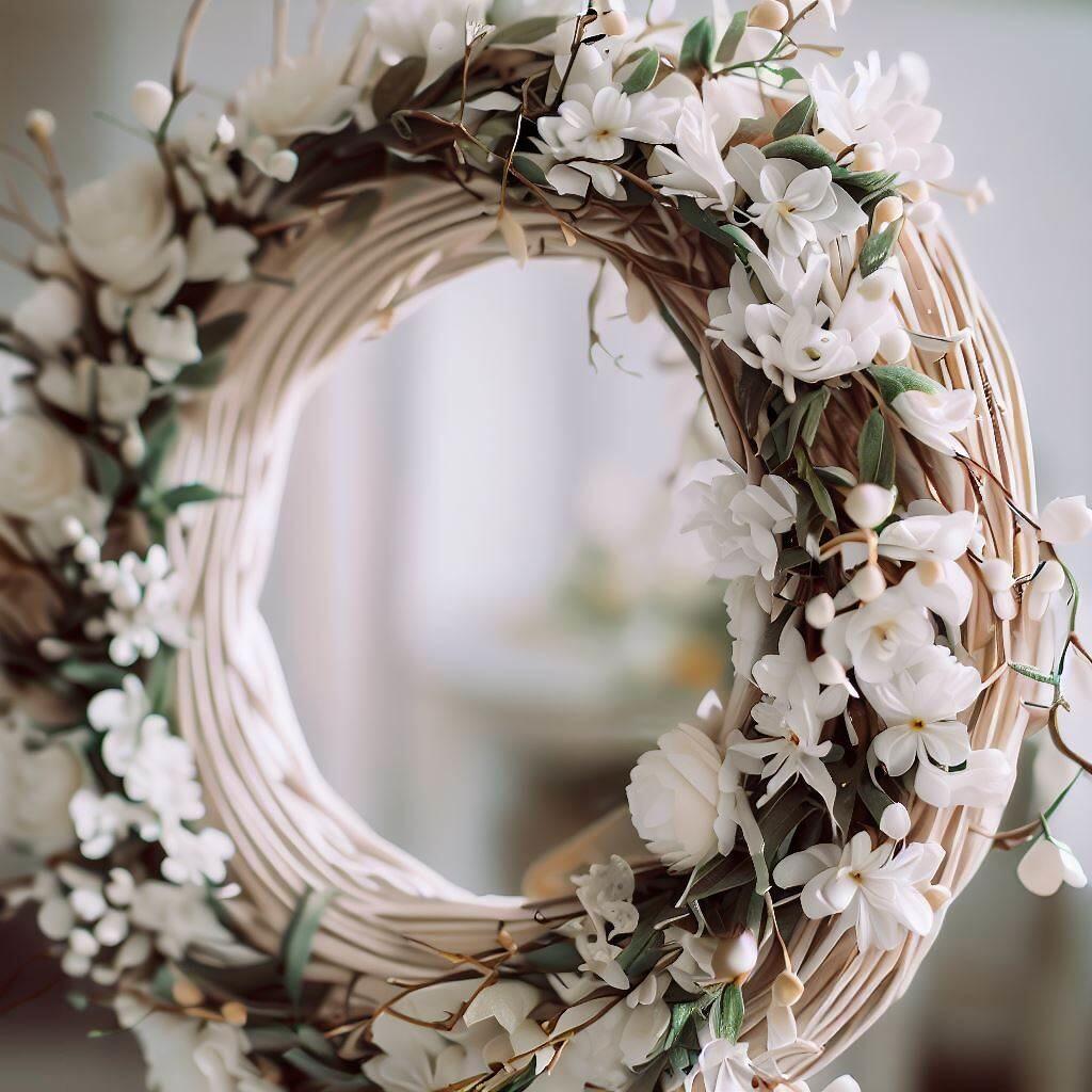 Wicker ring decorated with artificial flowers