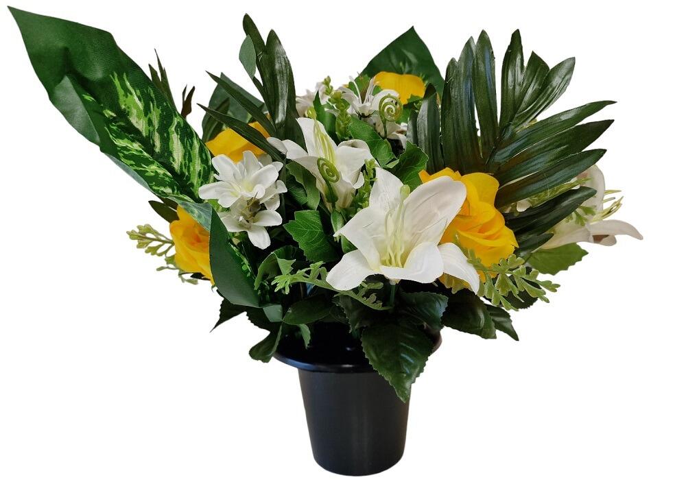 Flower Grave Pot with Artificial Roses Lillies