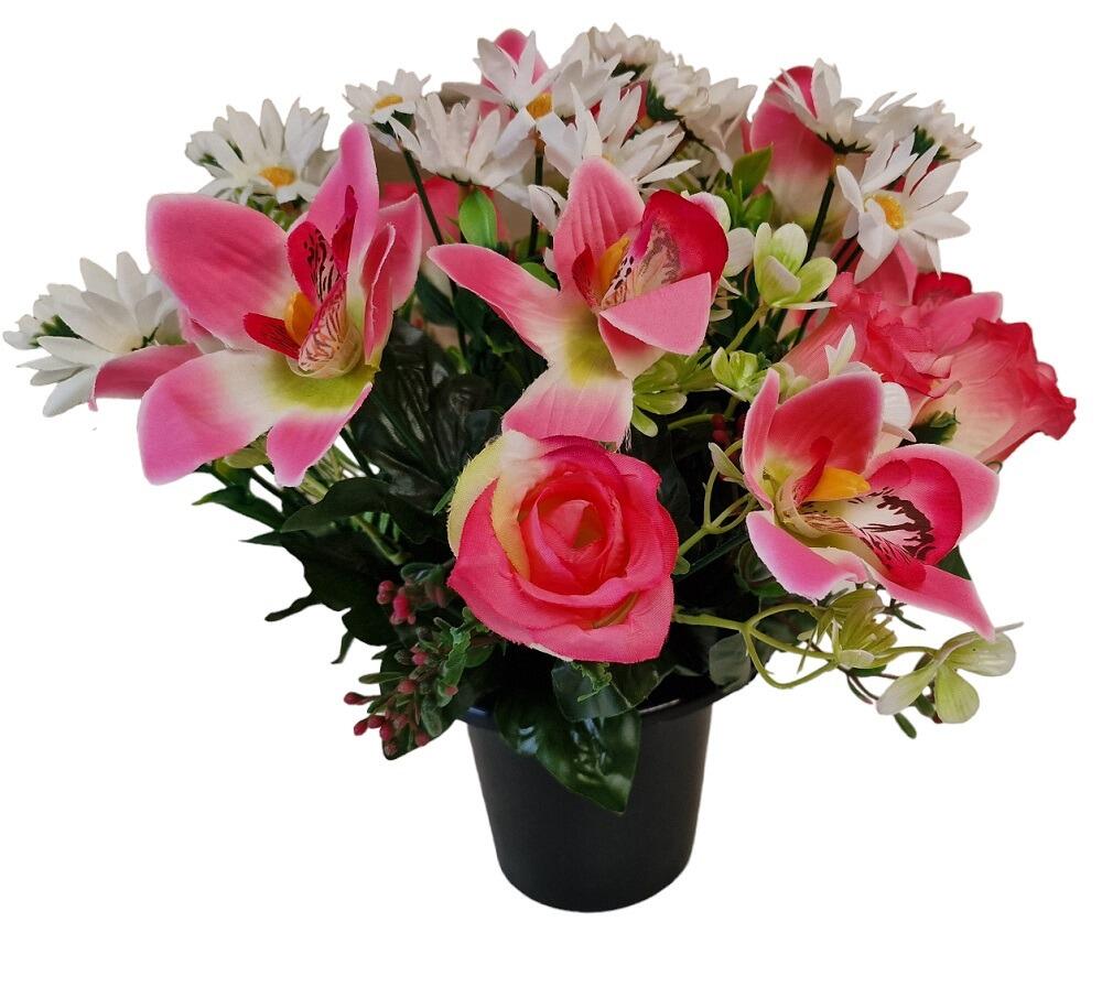 orchid and roses cemetery flower pot