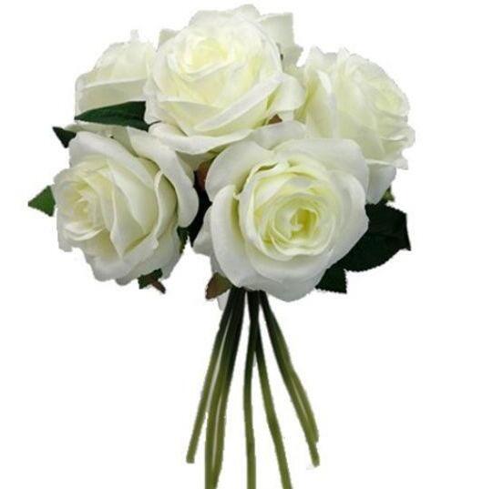 25cm open rose bundle artificial flowers ivory