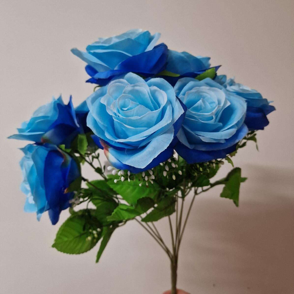blue roses artificial flower bush bunch