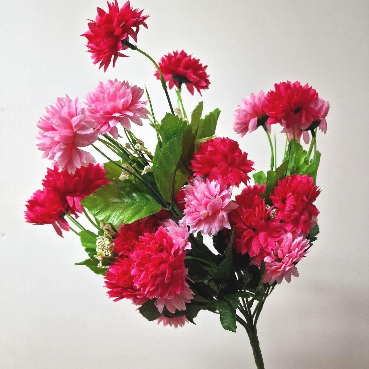 ROSEBUD AND CHRYSANTHEMUM LARGE MIXED BUSH PINK ARTIFICIAL FLOWER BUNCH
