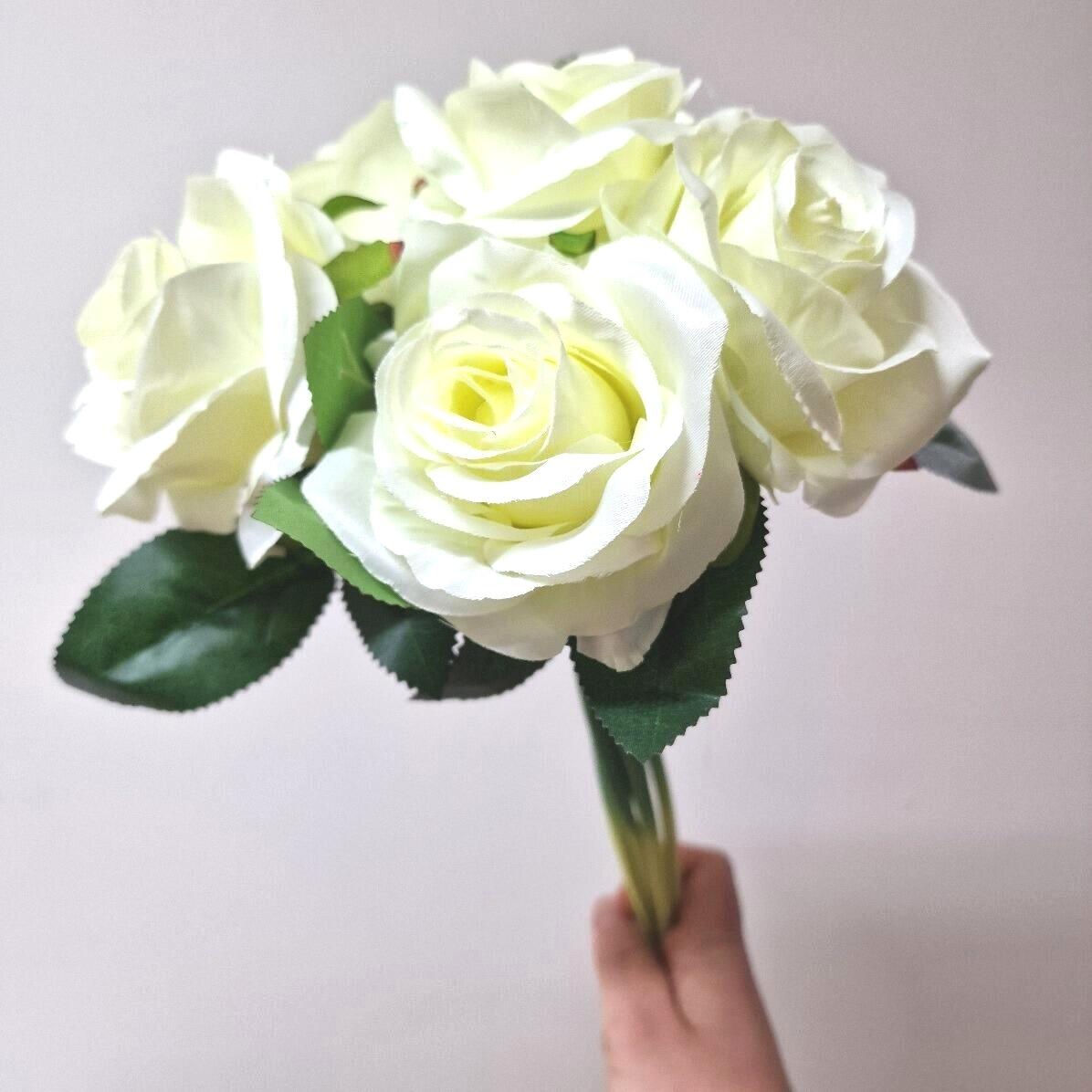 25cm open rose bundle artificial flowers ivory