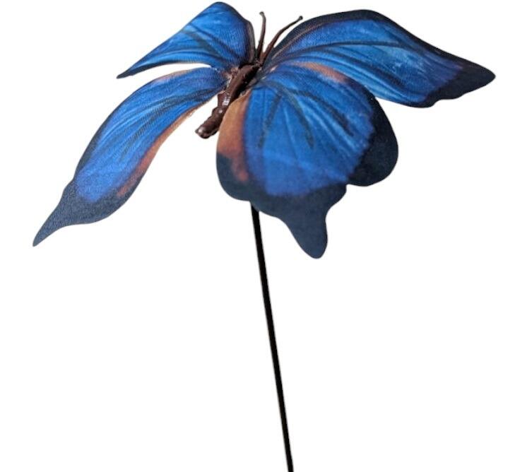 decoration butterfly on stem pick blue