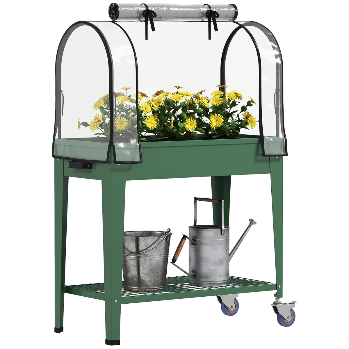 Mobile Raised Garden Bed with Greenhouse Cover