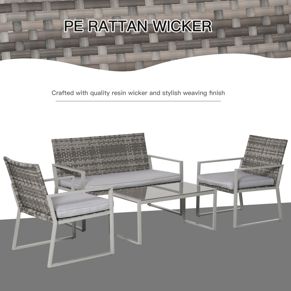 4piece outdoor garden rattan seating furniture set grey view 5