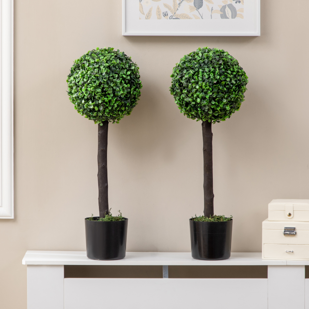 2 Potted Artificial Plants Boxwood Ball Trees Outdoor, 60cm