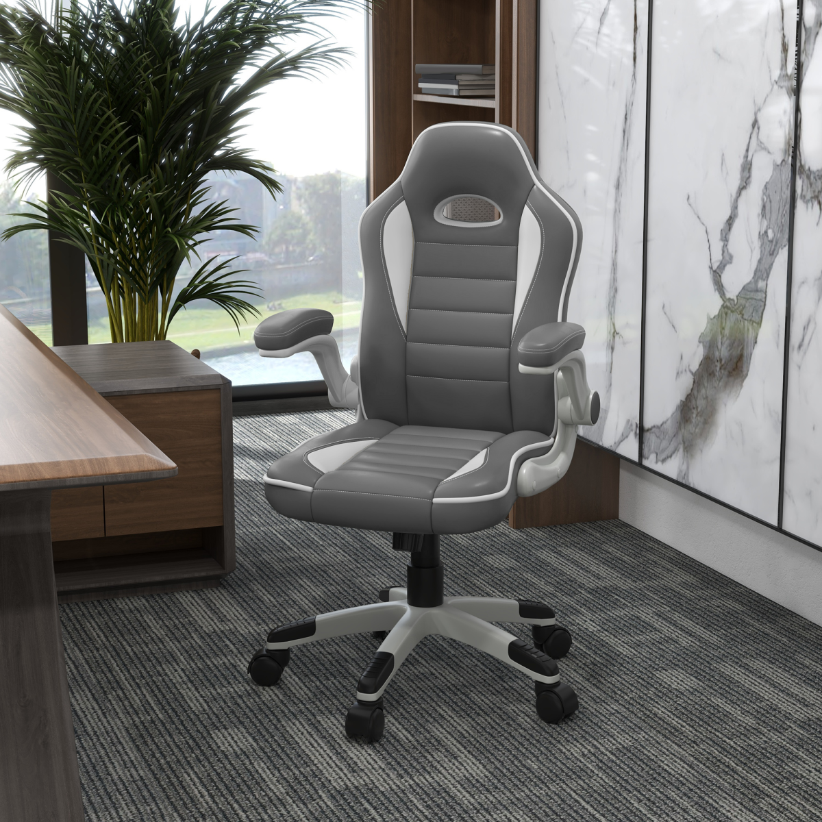 Racing Gaming Chair Adjustable Swivel Chair with Flip Up Armrests