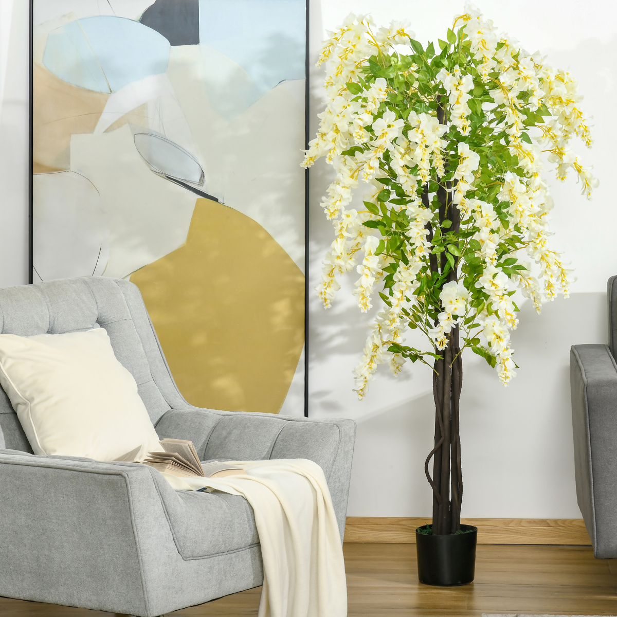 Artificial White Wisteria Tree Faux Decorative Plant
