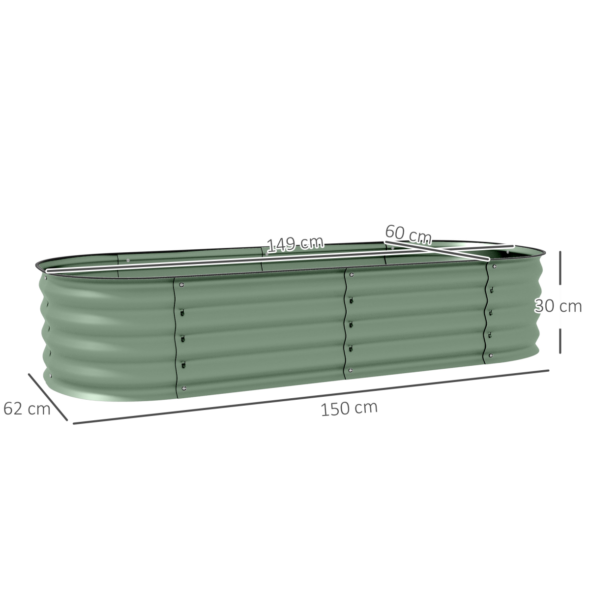 Galvanised Raised Garden Bed Planter Box, Green