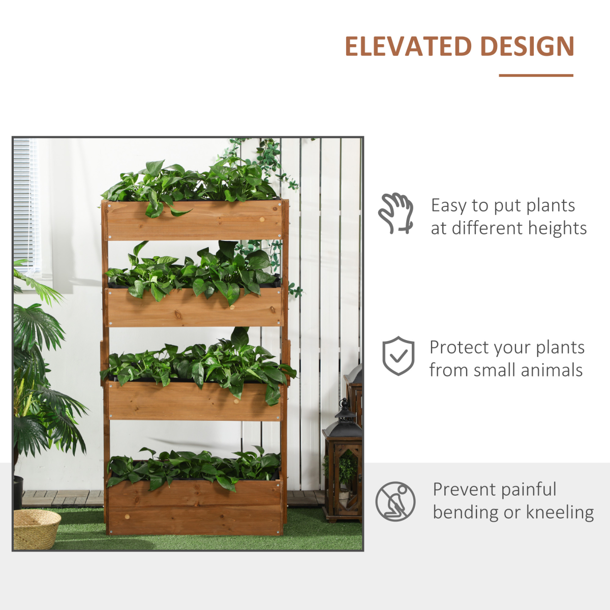 Raised Garden Bed Wooden Plant Stand Orange
