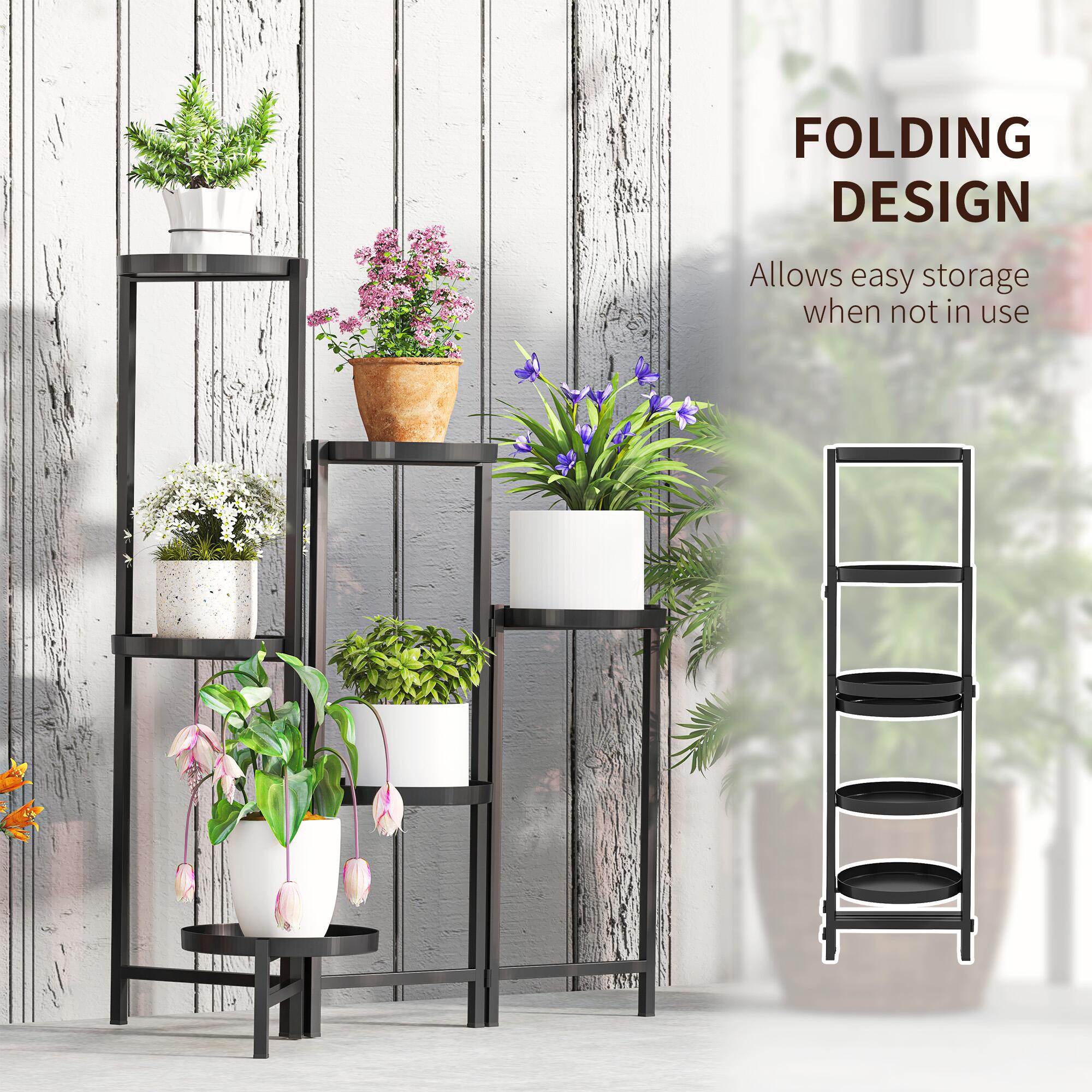 3 Tier Foldable Corner Plant Stand, Black