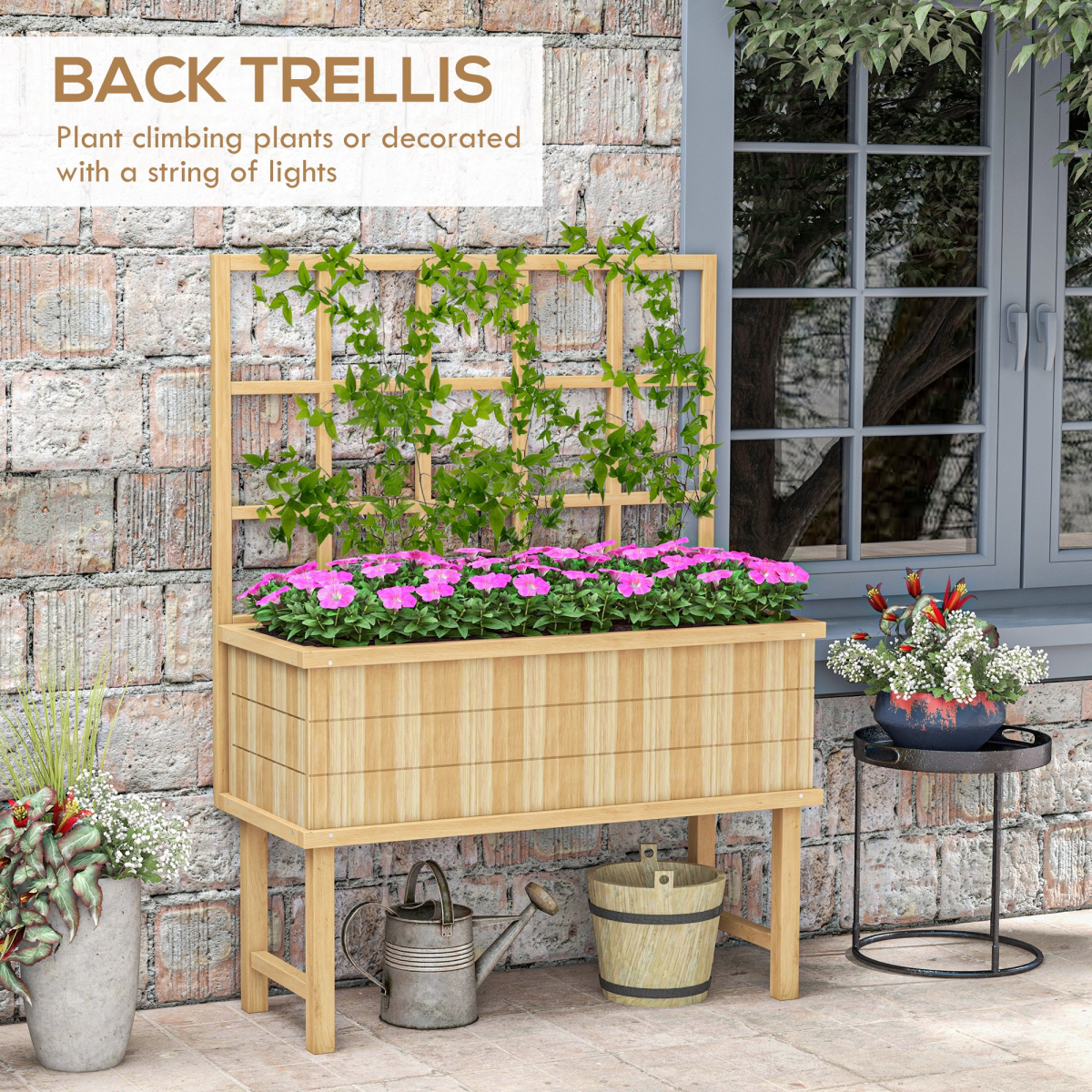 Wood Raised Planter with Trellis, Garden Bed