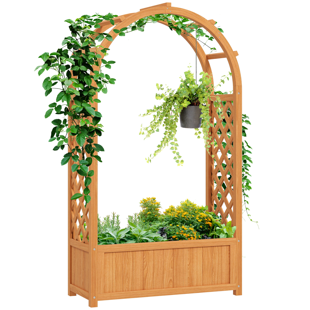 Wooden Raised Garden Bed, Trellis Planter