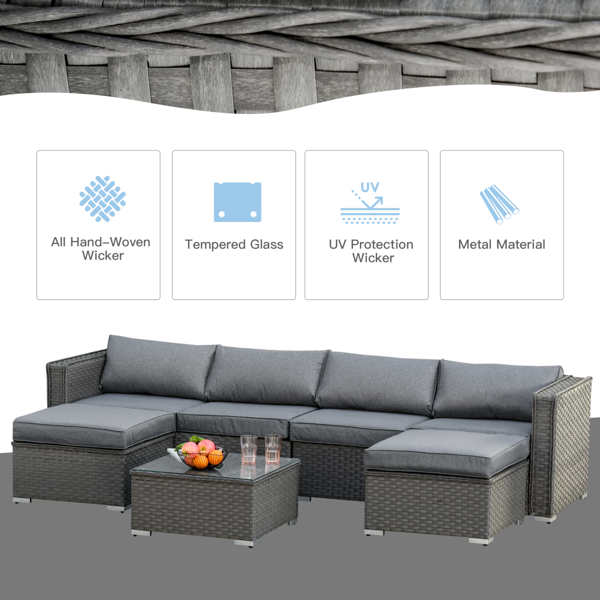 5 Piece Garden Rattan Wicker Corner Sofa Set