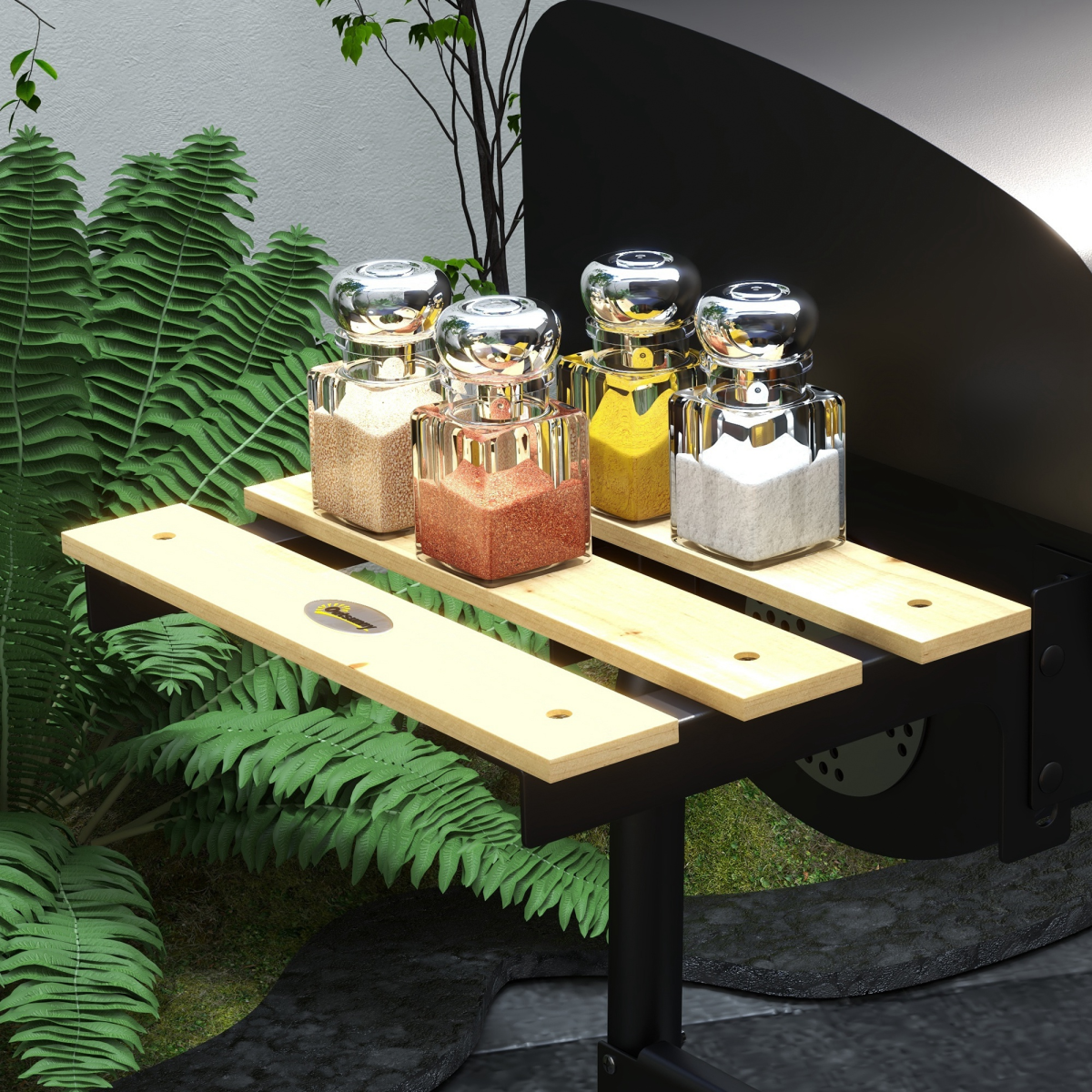 Charcoal Barbecue BBQ Grill Trolley - Shelves, Lid and Thermometer
