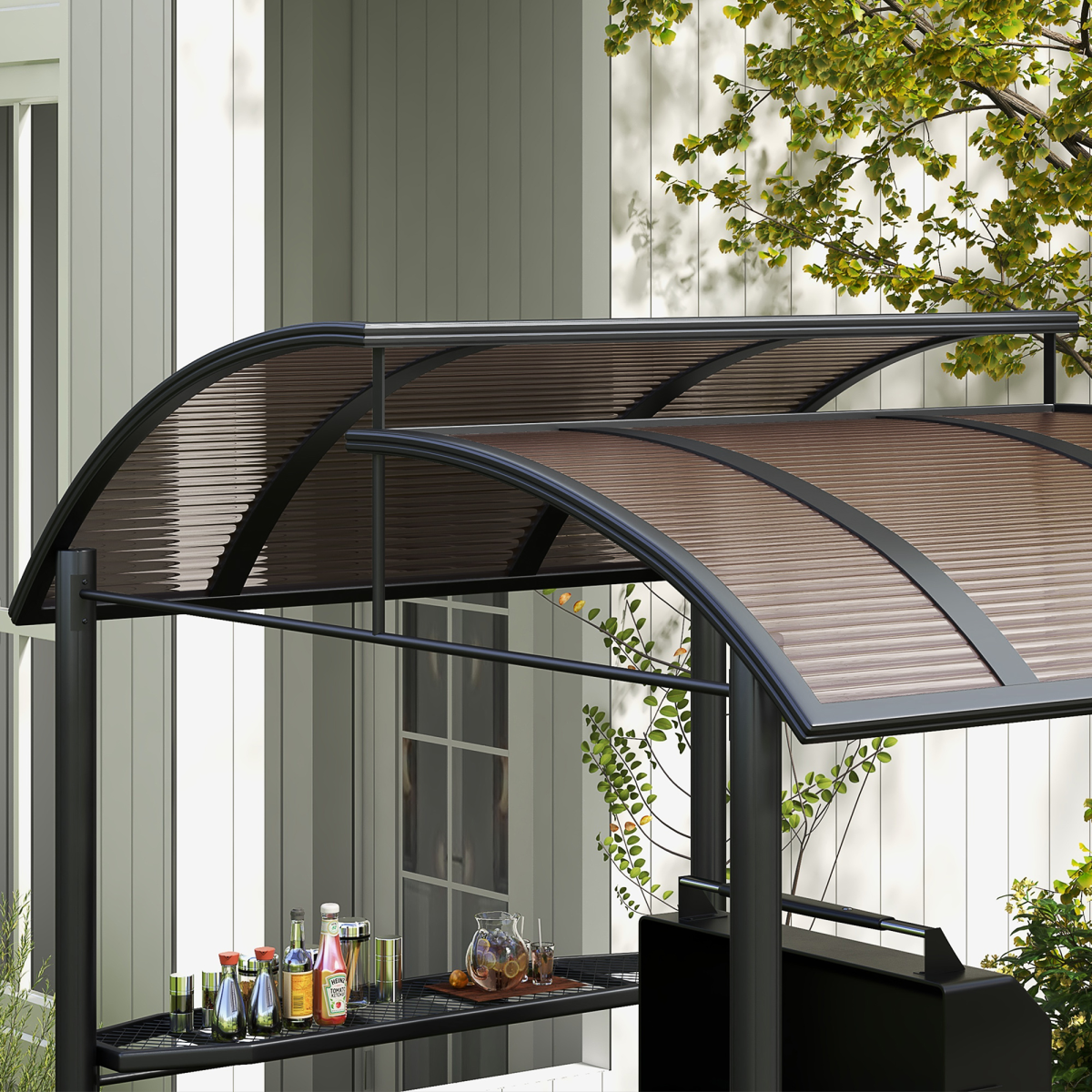 BBQ Patio Canopy Gazebo with Polycarbonate Roof 2 Shelves