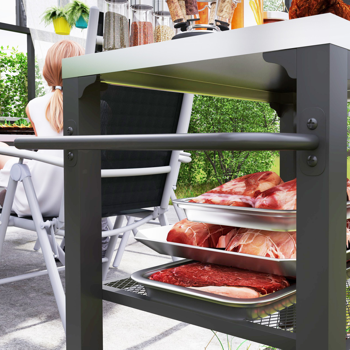 3-Shelf Outdoor Grill Cart, Outdoor Stainless Steel Top