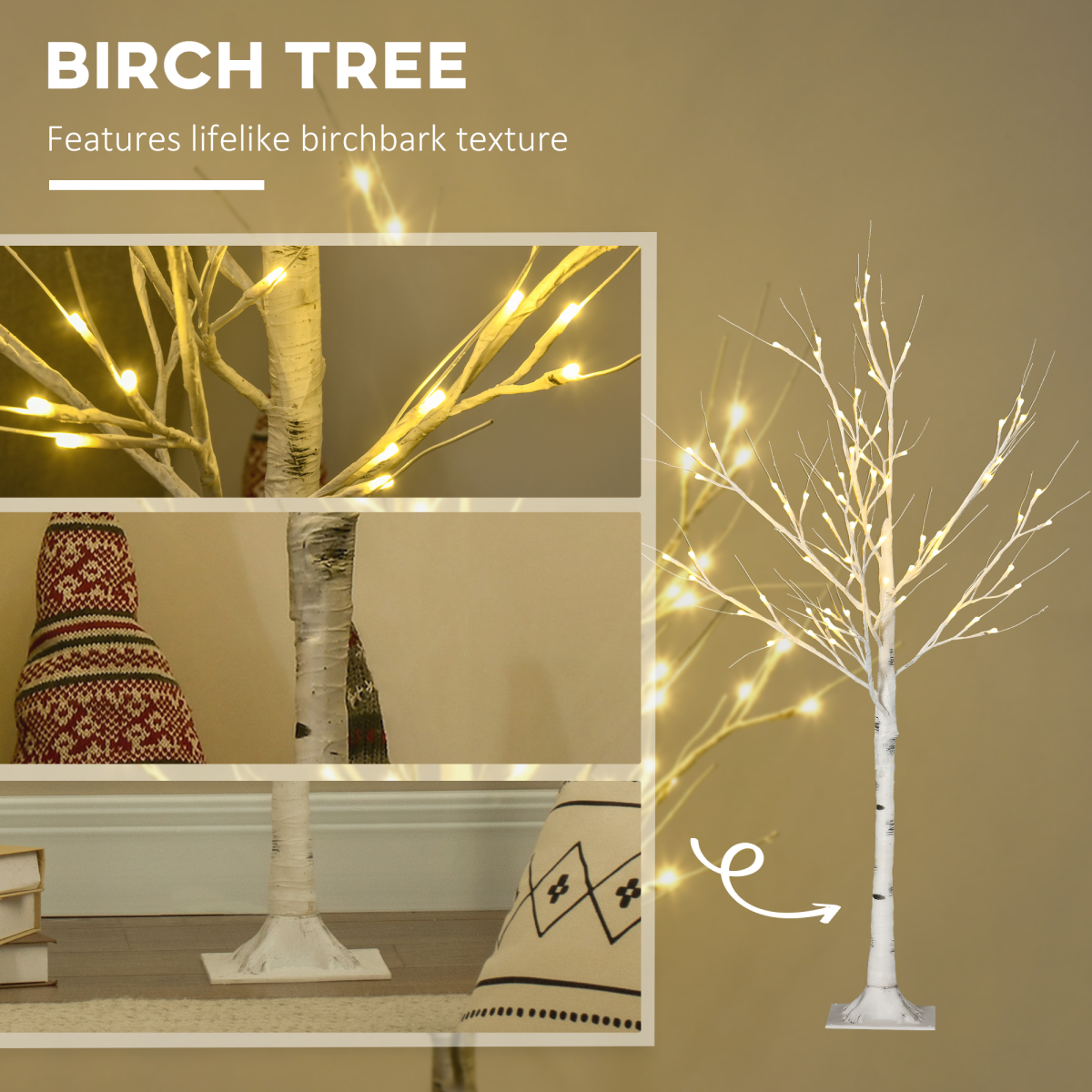 4ft Artificial White Birch Tree - Warm White Pre-Lit LED Light