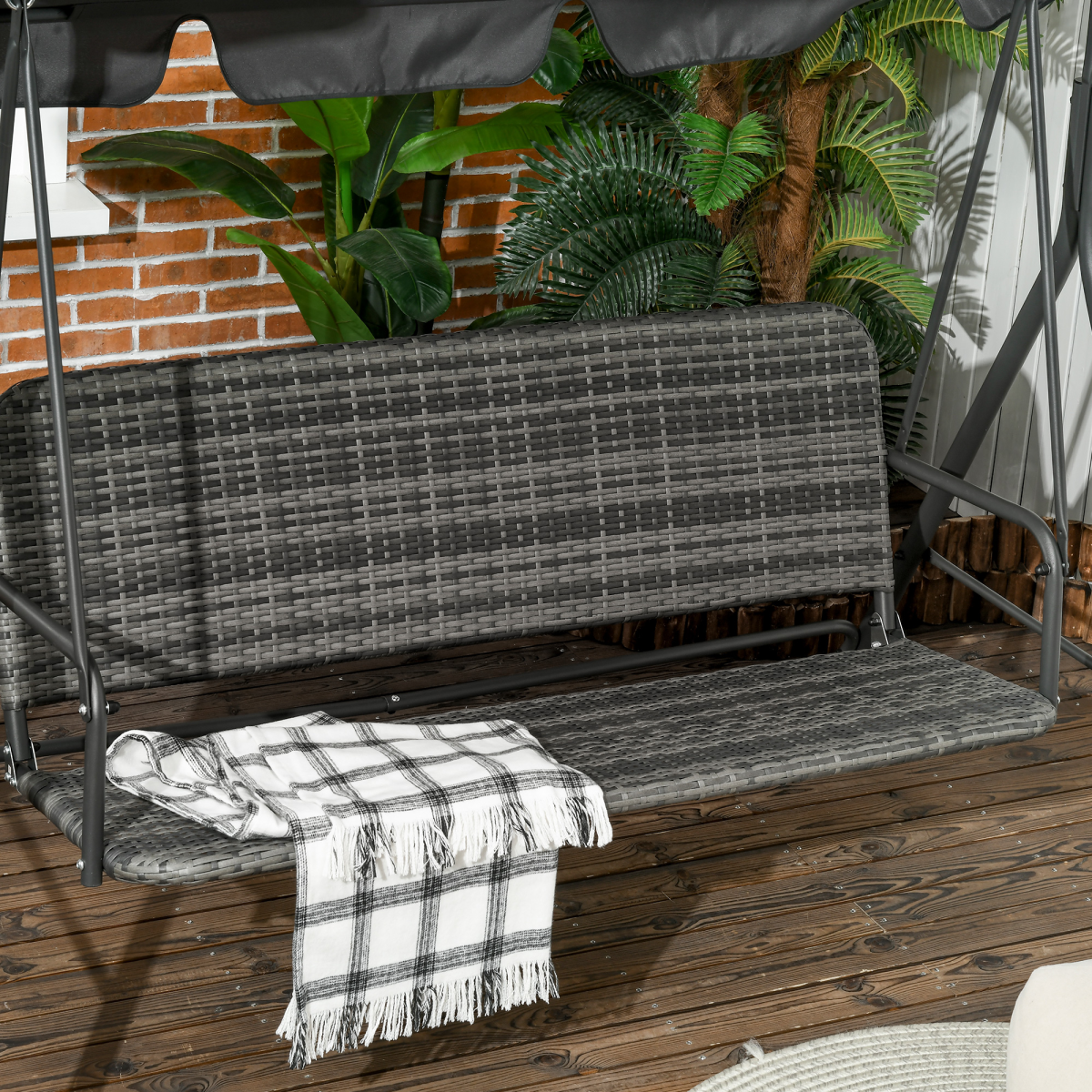 3-person Garden Rattan Swing Chair, Hanging Bench