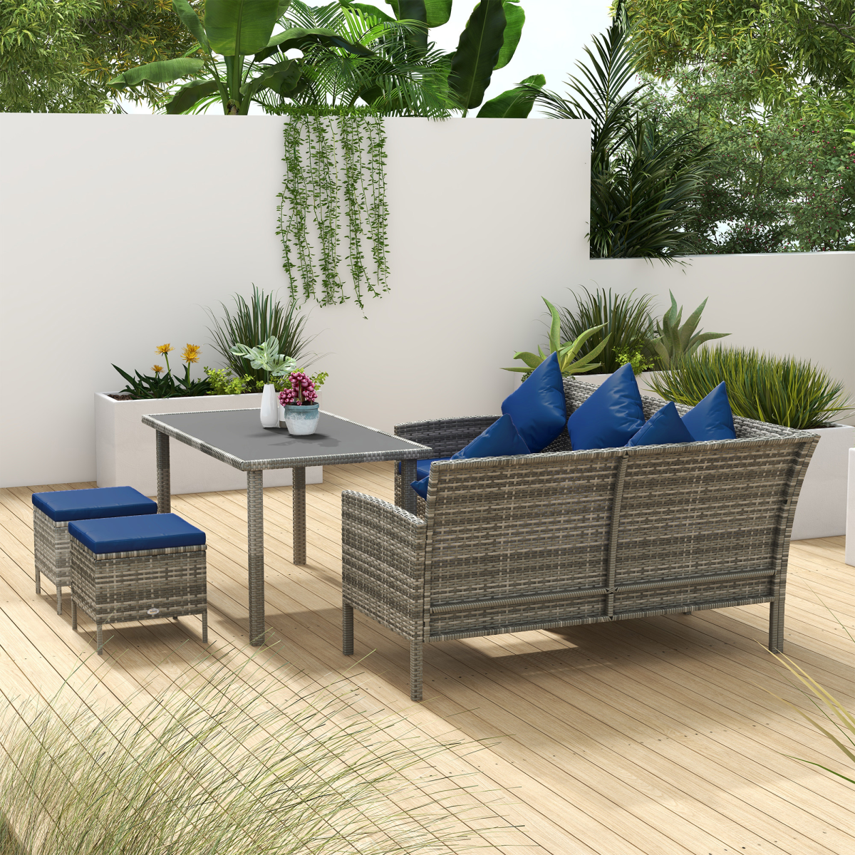 outsunny 5pcs rattan dining corner sofa set, garden