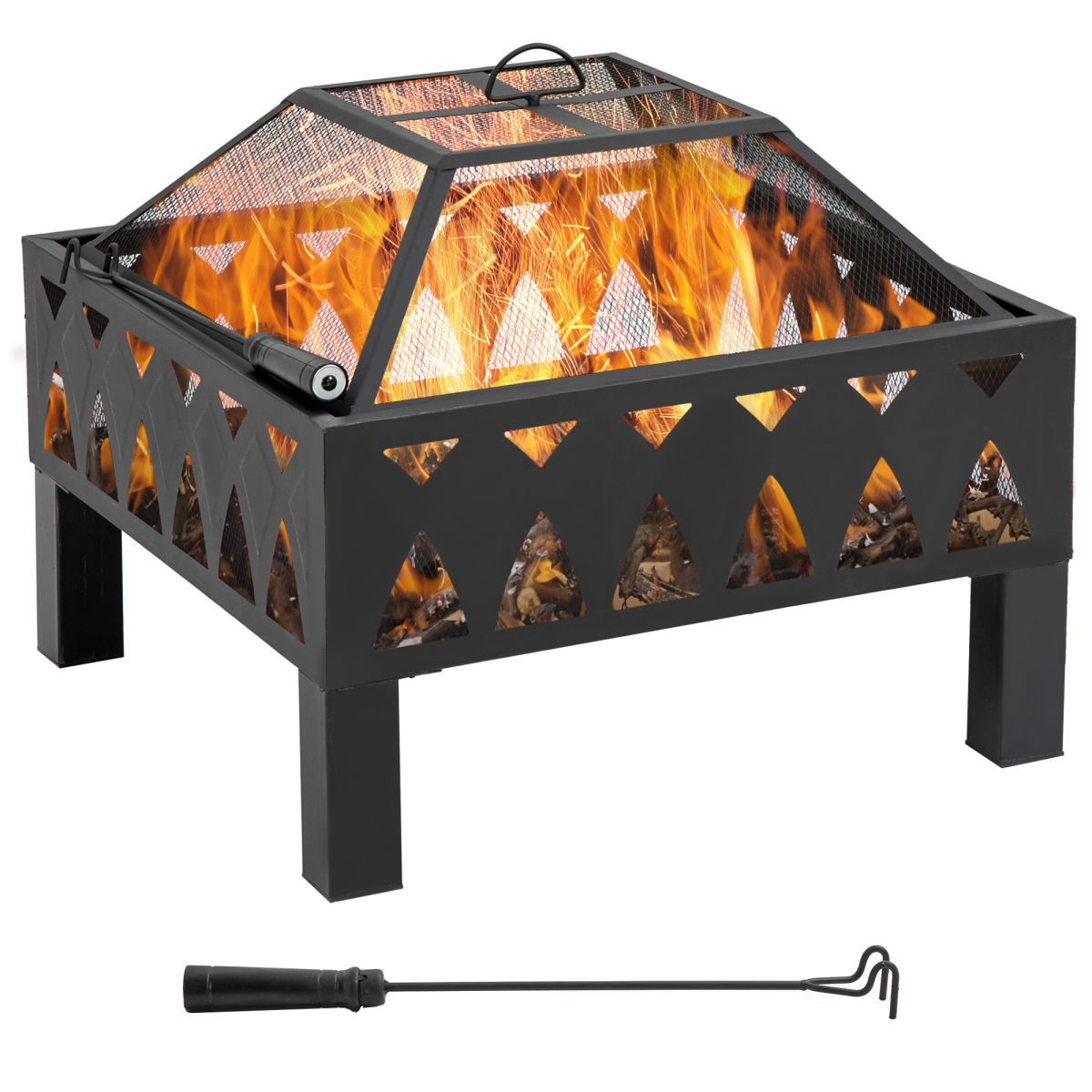 stylish square outdoor fire pit with mesh screen view 1