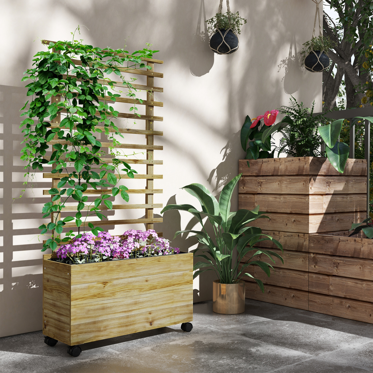 outsunny garden wooden trellis planter box raised bed
