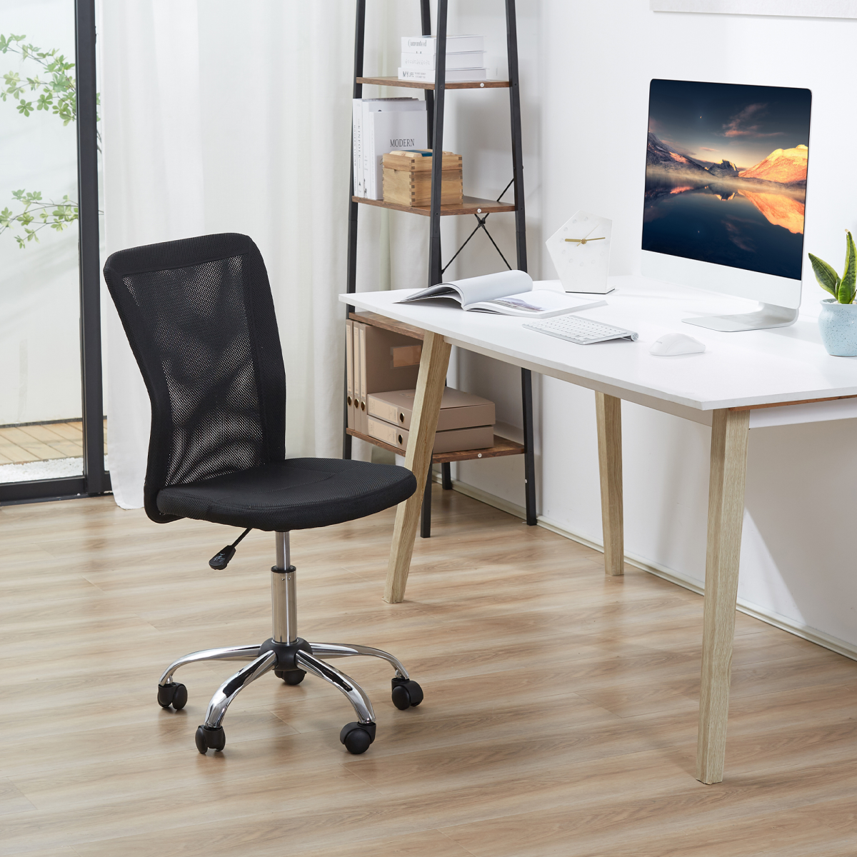 armless office chair ergonomic padded height adjustable mesh view 2
