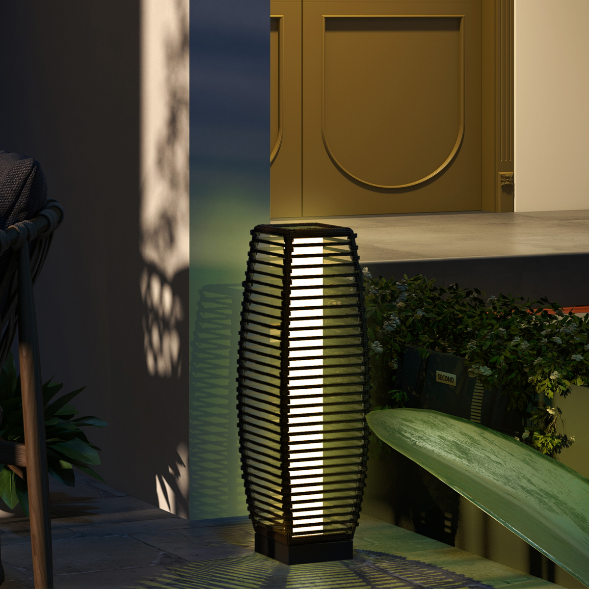 outsunny rattan solar floor lamp with auto on/off