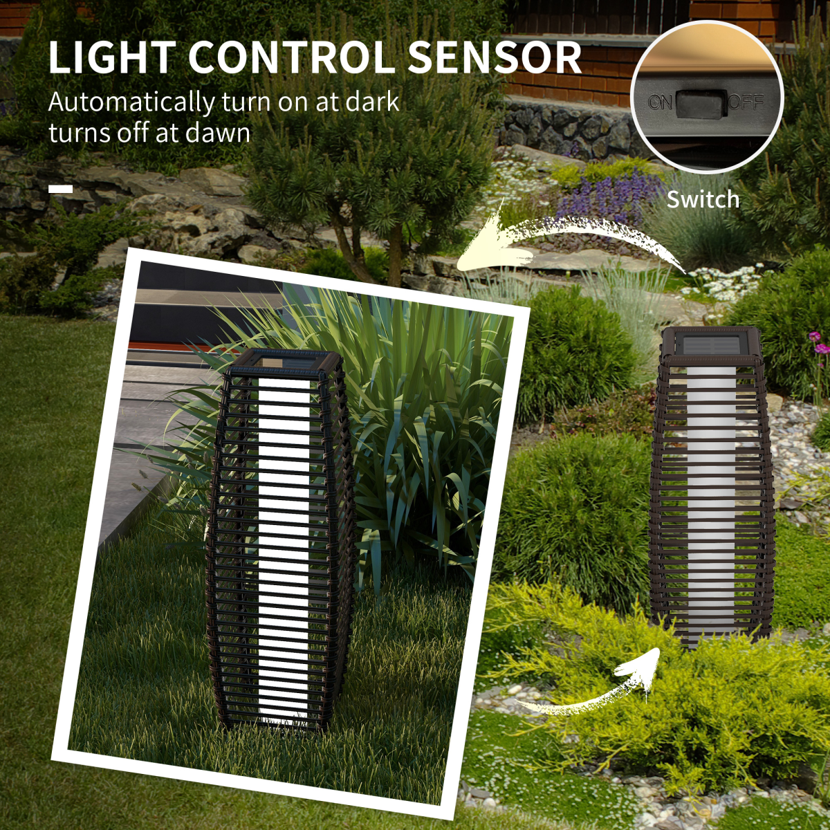 outsunny rattan solar floor lamp with auto on/off