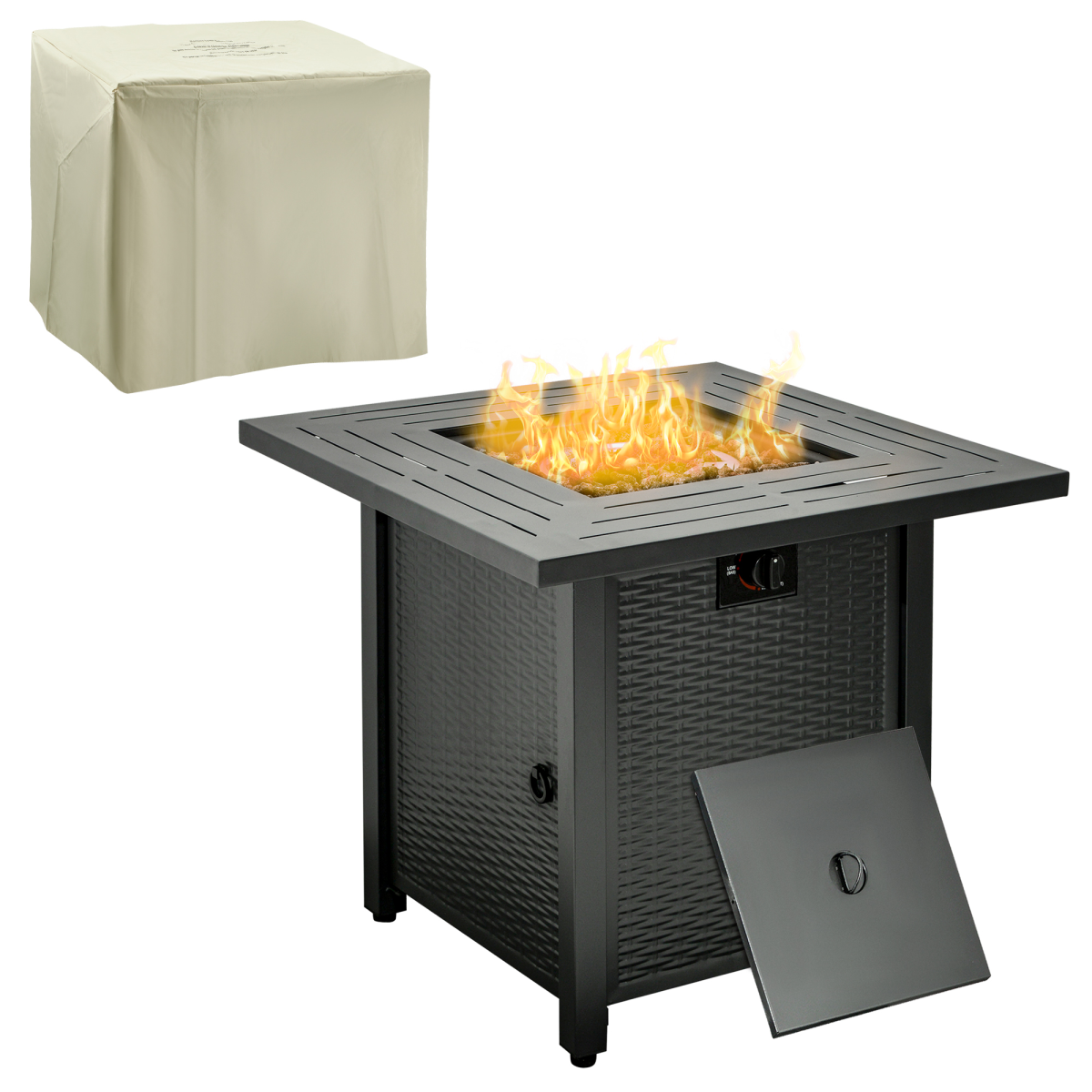 square propane gas fire pit table rattan smokeless view 1