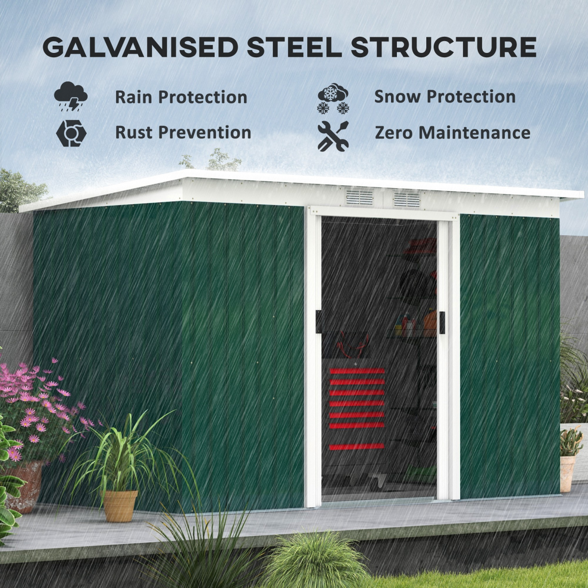 9ft x 425ft garden metal storage shed equipment view 4
