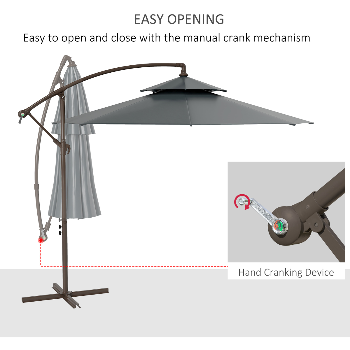 27m garden banana parasol cantilever umbrella handle dark view 4