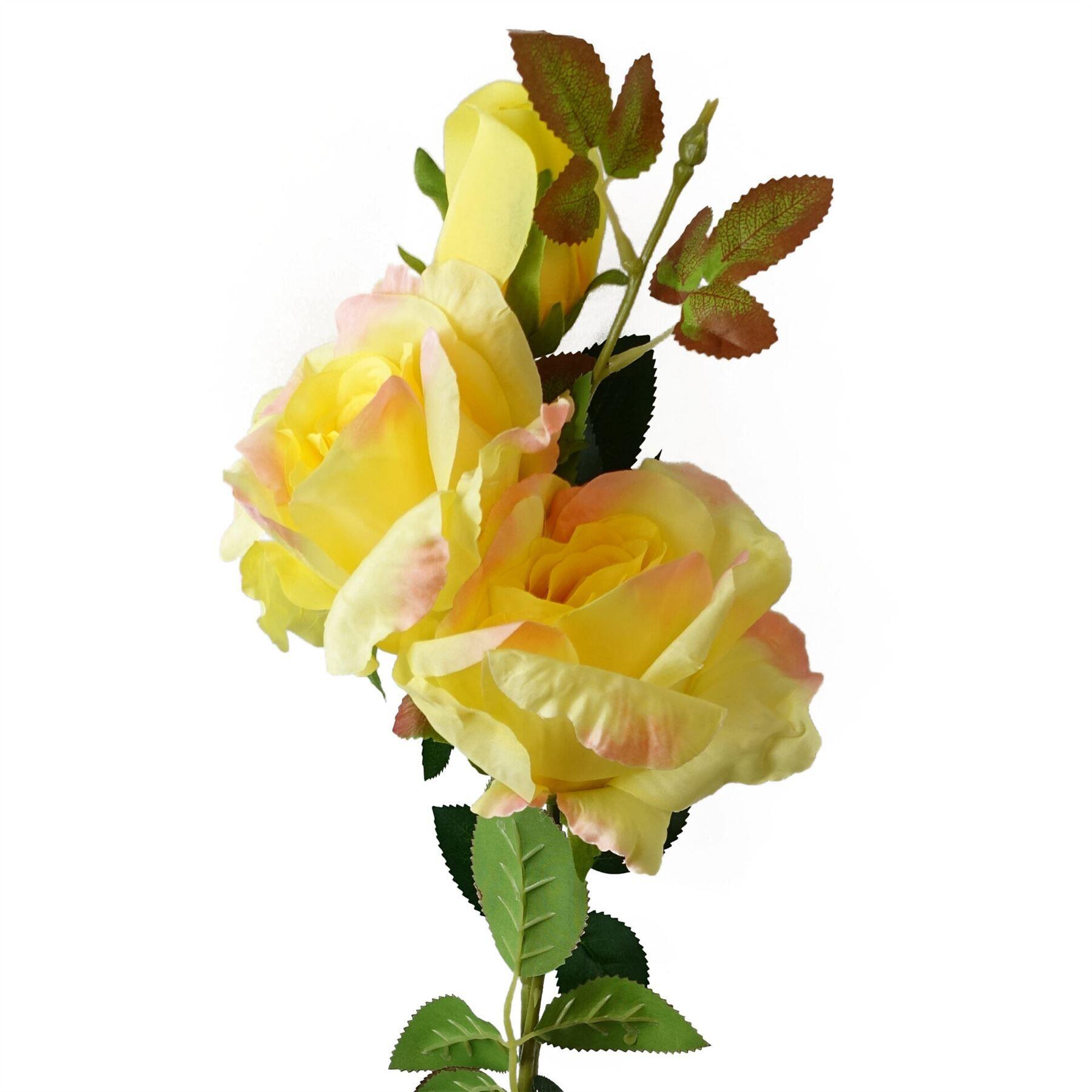 80cm artificial yellow rose stem 3 flowers view 1