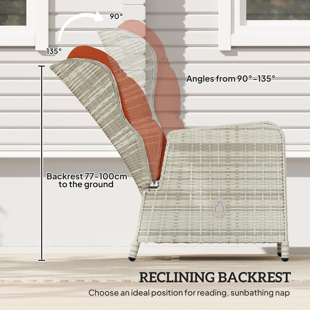 outsunny recliner rattan garden furniture w twotier table view 6