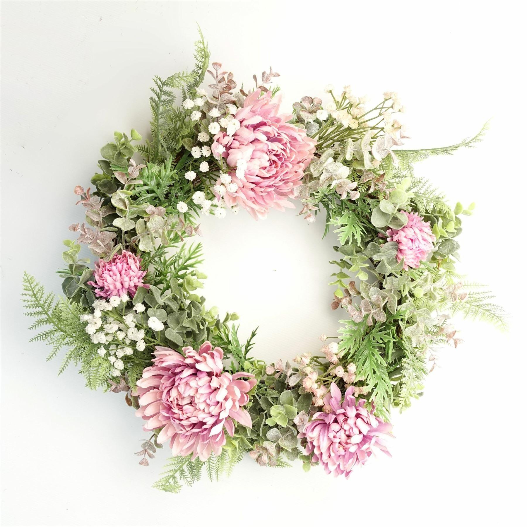 image of 45cm artificial pink floral blossom wreath view 5