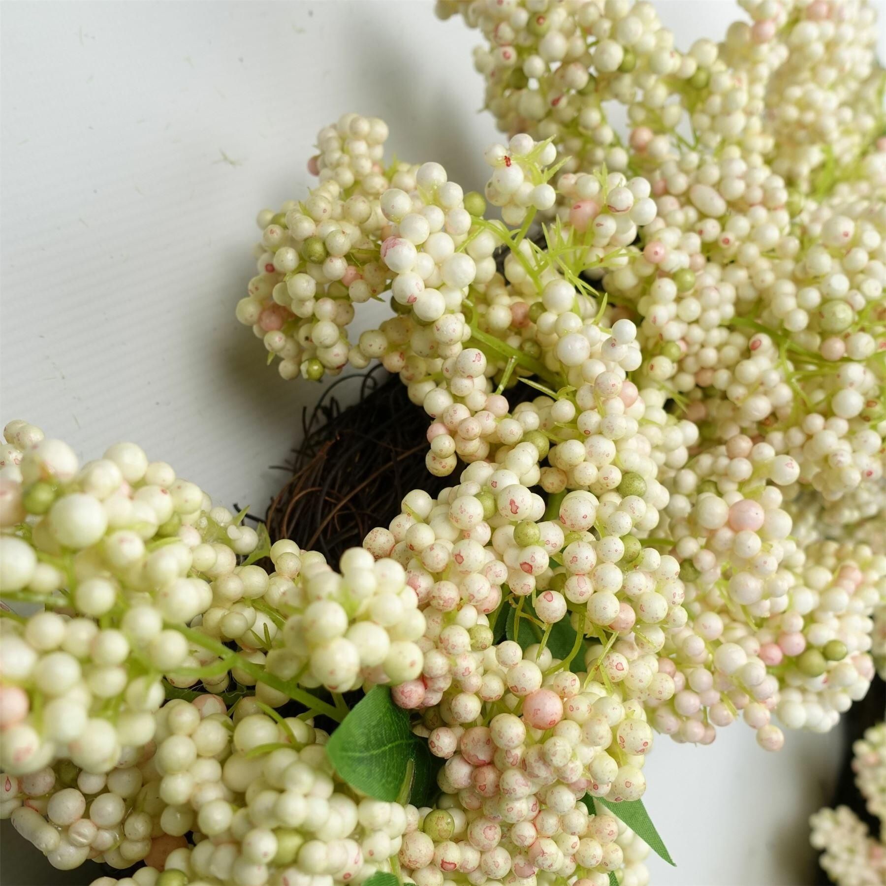 image of 55cm artificial hanging white berries wreath view 37
