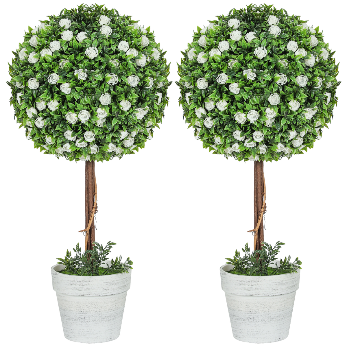 image of set of 2 artificial plants with rose flower in pot, 60cm