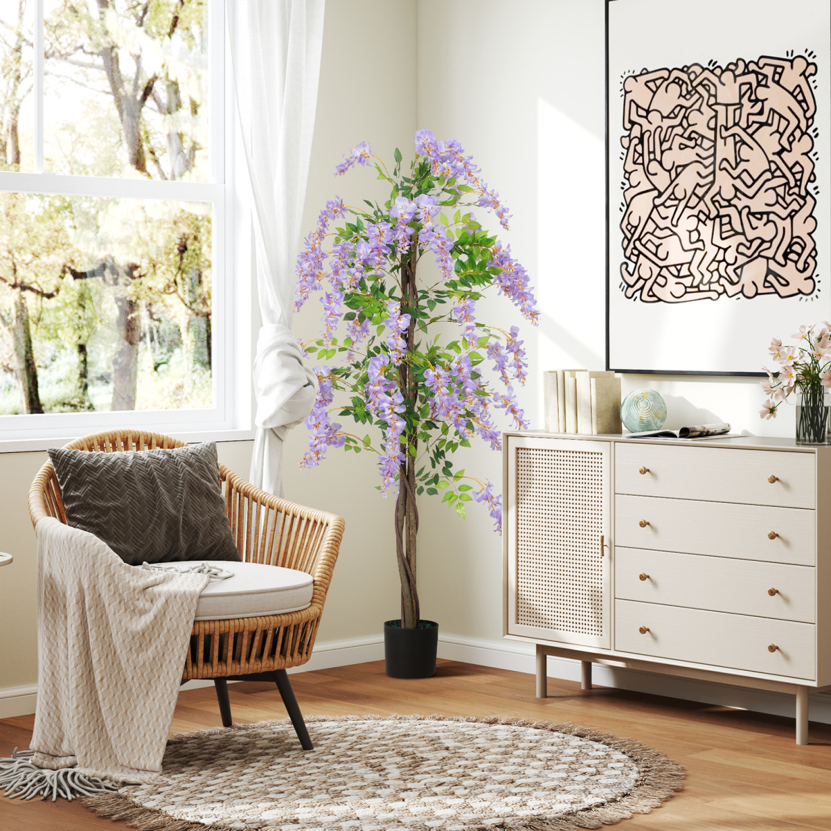 image of artificial wisteria flower with 756 leaves and 54 flowers, purple view 8